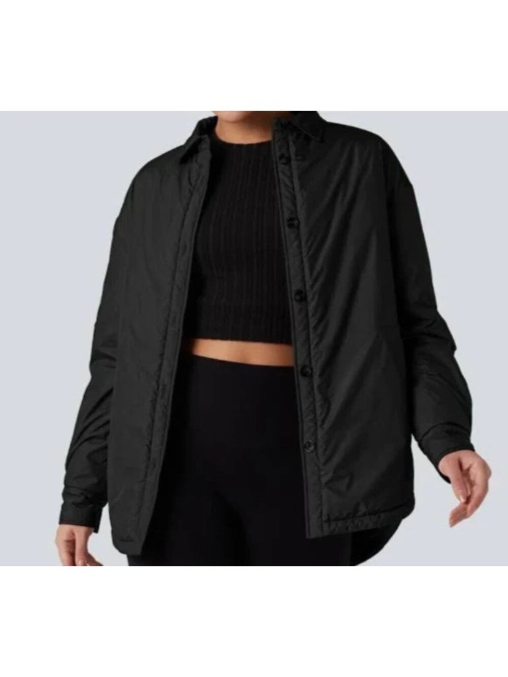 Halara Black Water Repellent Collared Button Up Jacket With Pockets Size M NWOT